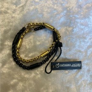 ☘️NWT Anthony Jacobs Gold & Black Stainless Steel Double Strand Bracelet